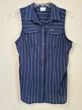 Columbia Camp Hadley Shirt Womens Large Sleeveless Blue Button Up Cotton Summer